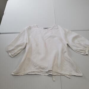Bryn Walker Shirt Womens Medium White 100% Linen Tie Back Peasant Top Made USA